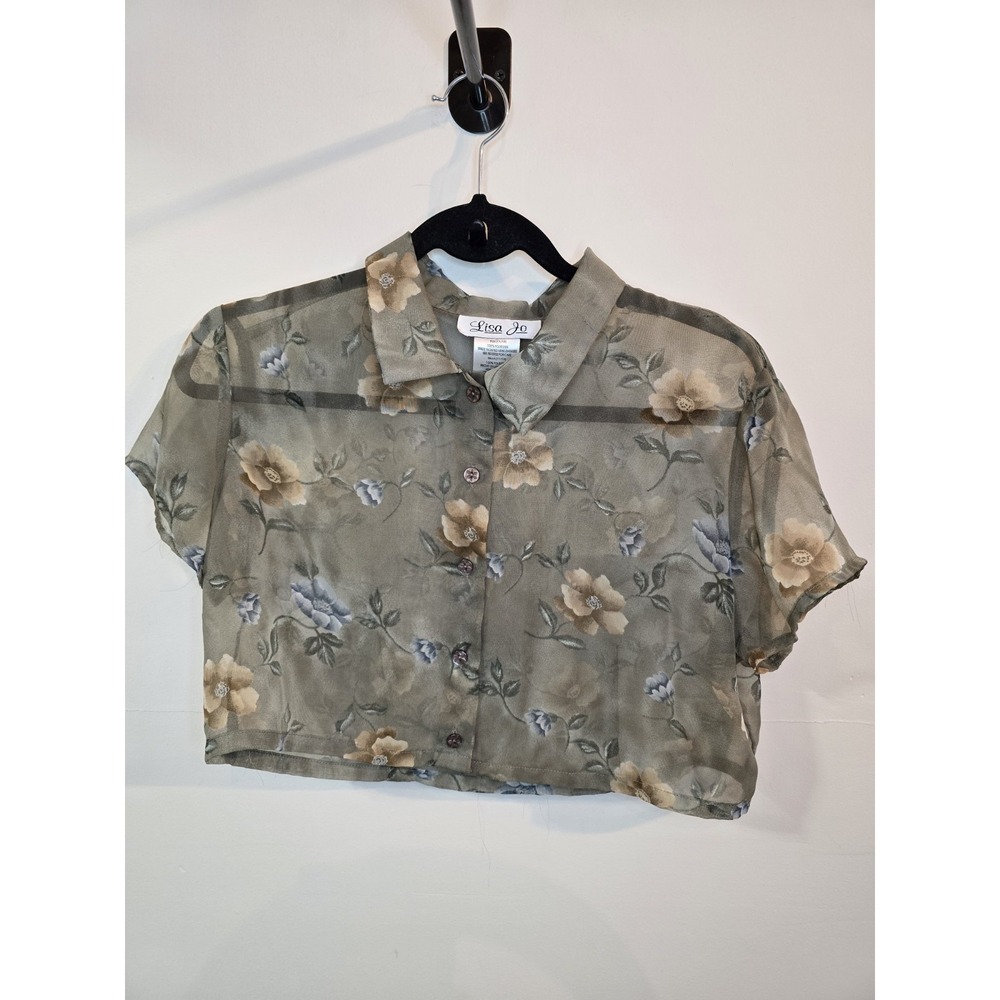 Vintage Lisa Jo Sheer Floral Crop Blouse Womens 11/12 Y2K 90s Cottagecore Fairy